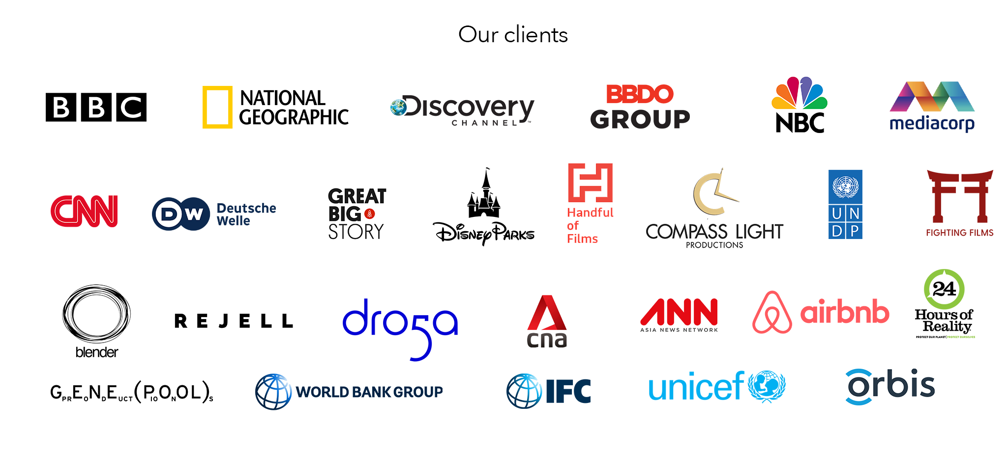MediaCrackers clients including BBC, National Geographic, Discovery Channel, NBC, CNN, Disney Parks, UNICEF, World Bank and more